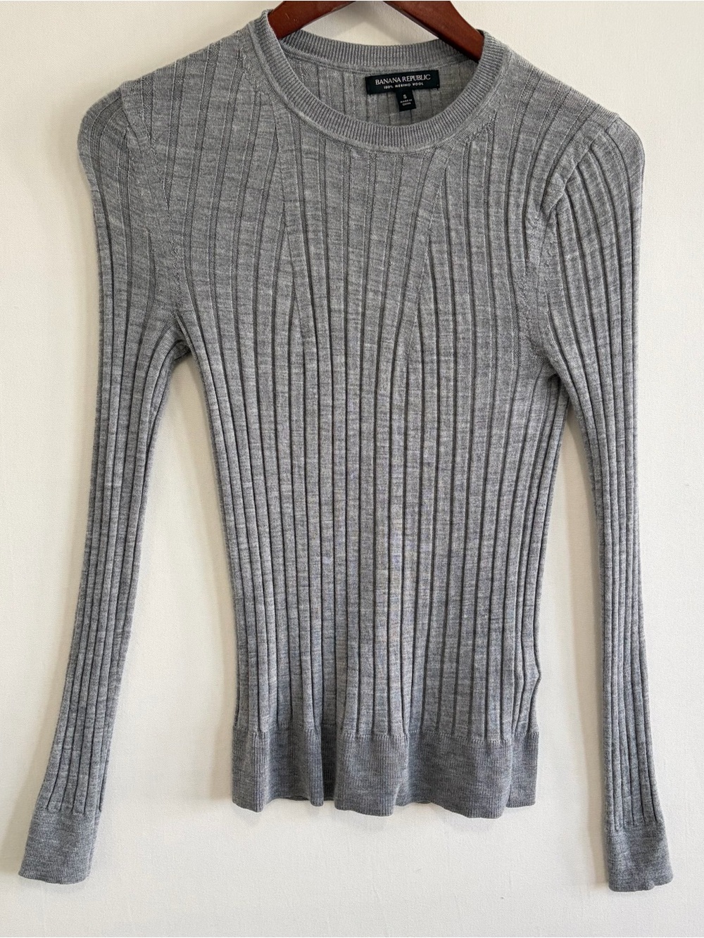 Banana Republic 100% Merino Wool Sweater Ribbed Women’s S Grey Preppy